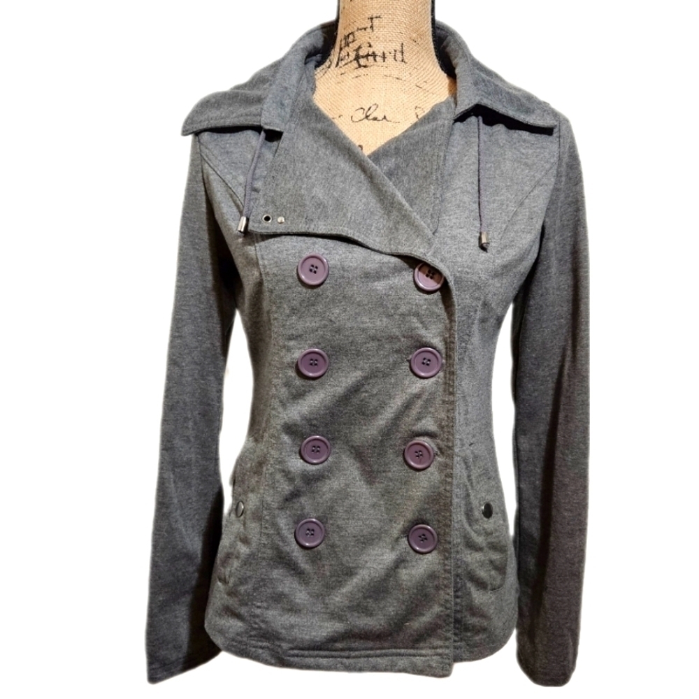 579 Gray Double Breasted Hooded Jacket Size M
